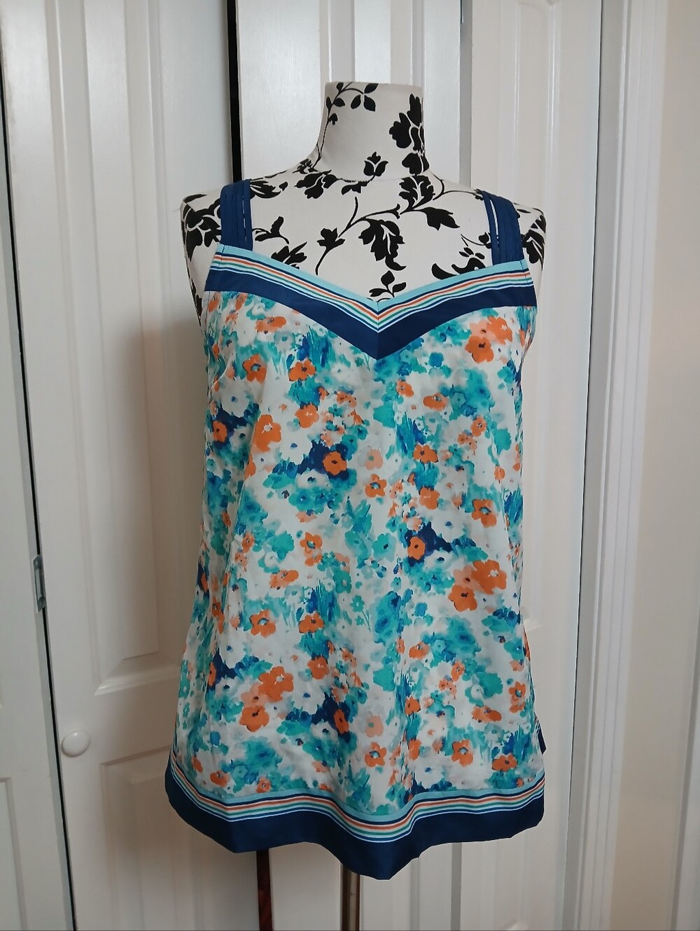 LC Lauren Conrad Blue, Teal, Orange Floral Tank Top